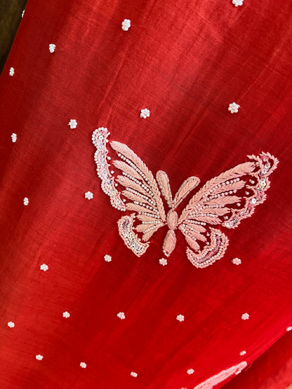 Teal orange kurta set with dupatta Unstitched