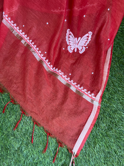 Teal orange kurta set with dupatta Unstitched