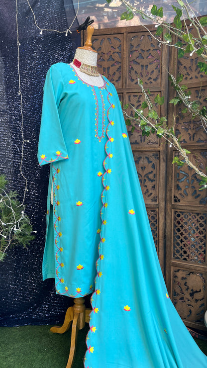 Sky-blue Boolan kurta set