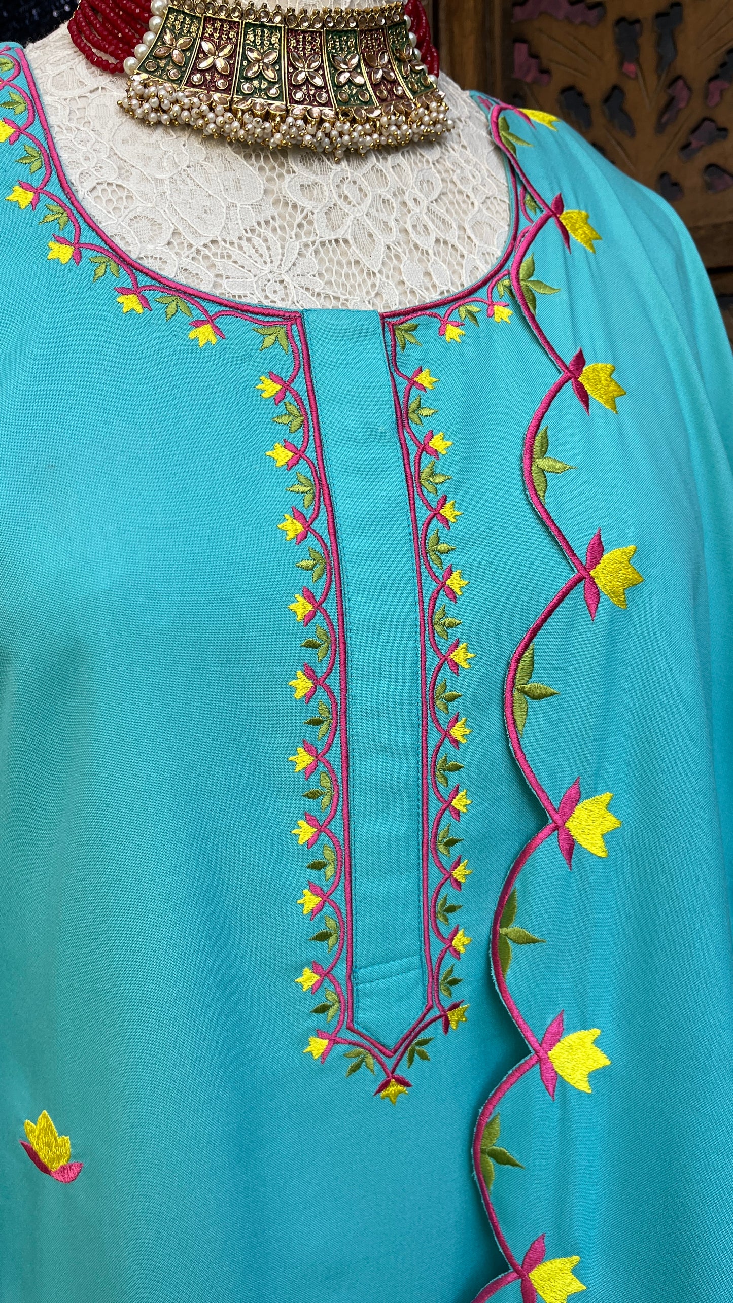 Sky-blue Boolan kurta set