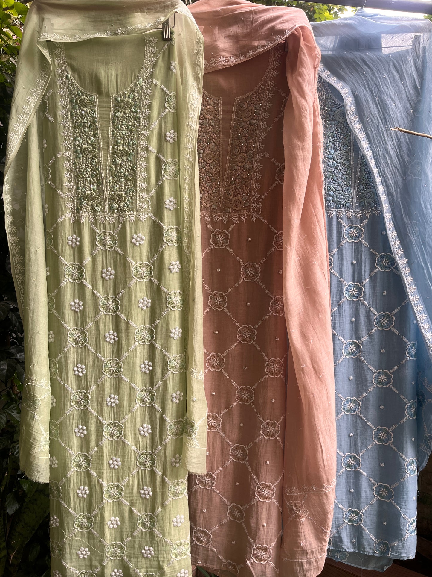 Paris Mulmul Suit Set with Resham Thread Embroidery & Elegant Dupatta (Set of 3) (Unstitched)