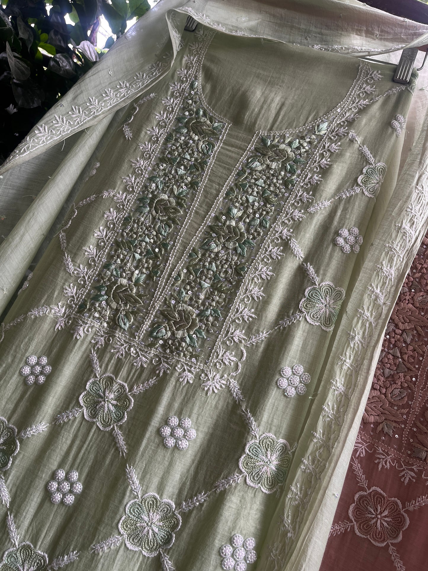Paris Mulmul Suit Set with Resham Thread Embroidery & Elegant Dupatta (Set of 3) (Unstitched)