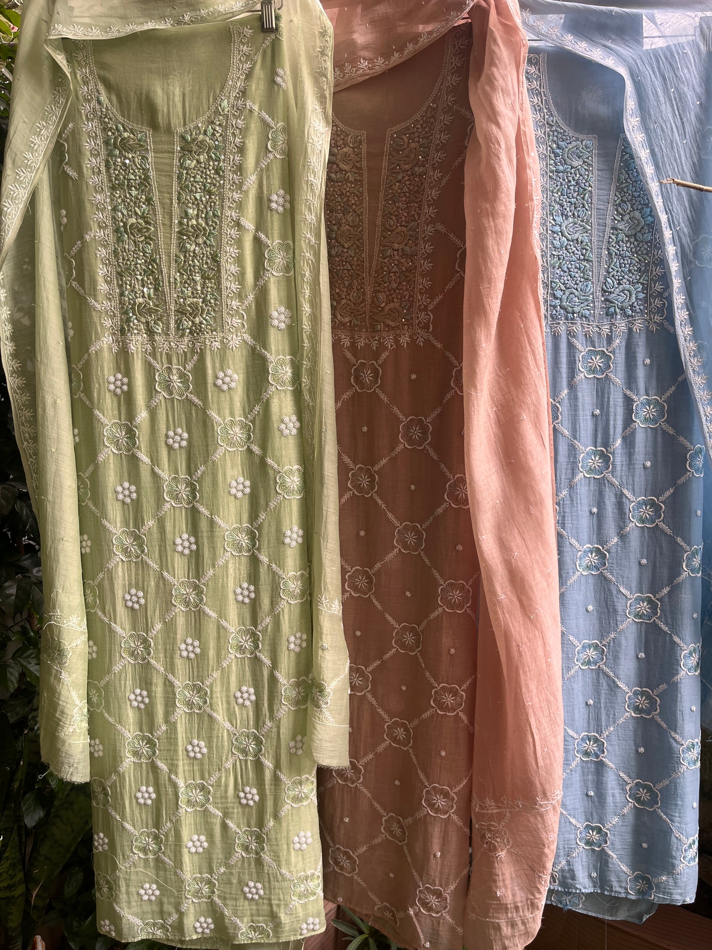 Paris Mulmul Suit Set with Resham Thread Embroidery & Elegant Dupatta (Set of 3) (Unstitched)