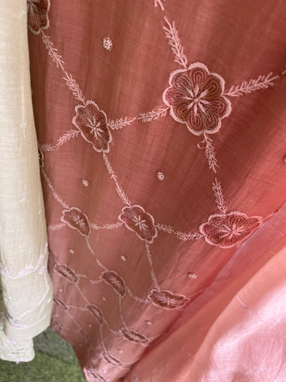 Paris Mulmul Suit Set with Resham Thread Embroidery & Elegant Dupatta (Set of 3) (Unstitched)