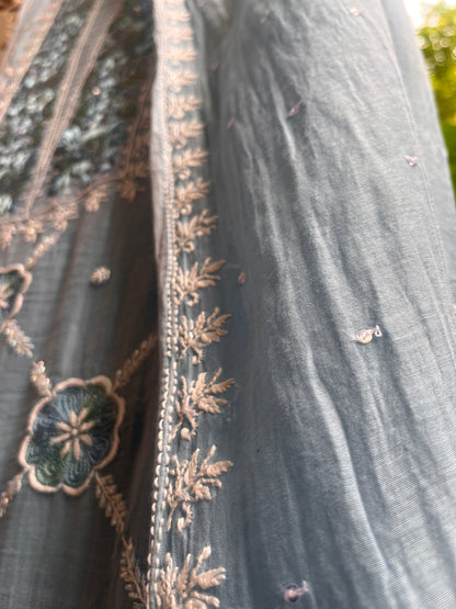 Paris Mulmul Suit Set with Resham Thread Embroidery & Elegant Dupatta (Set of 3) (Unstitched)