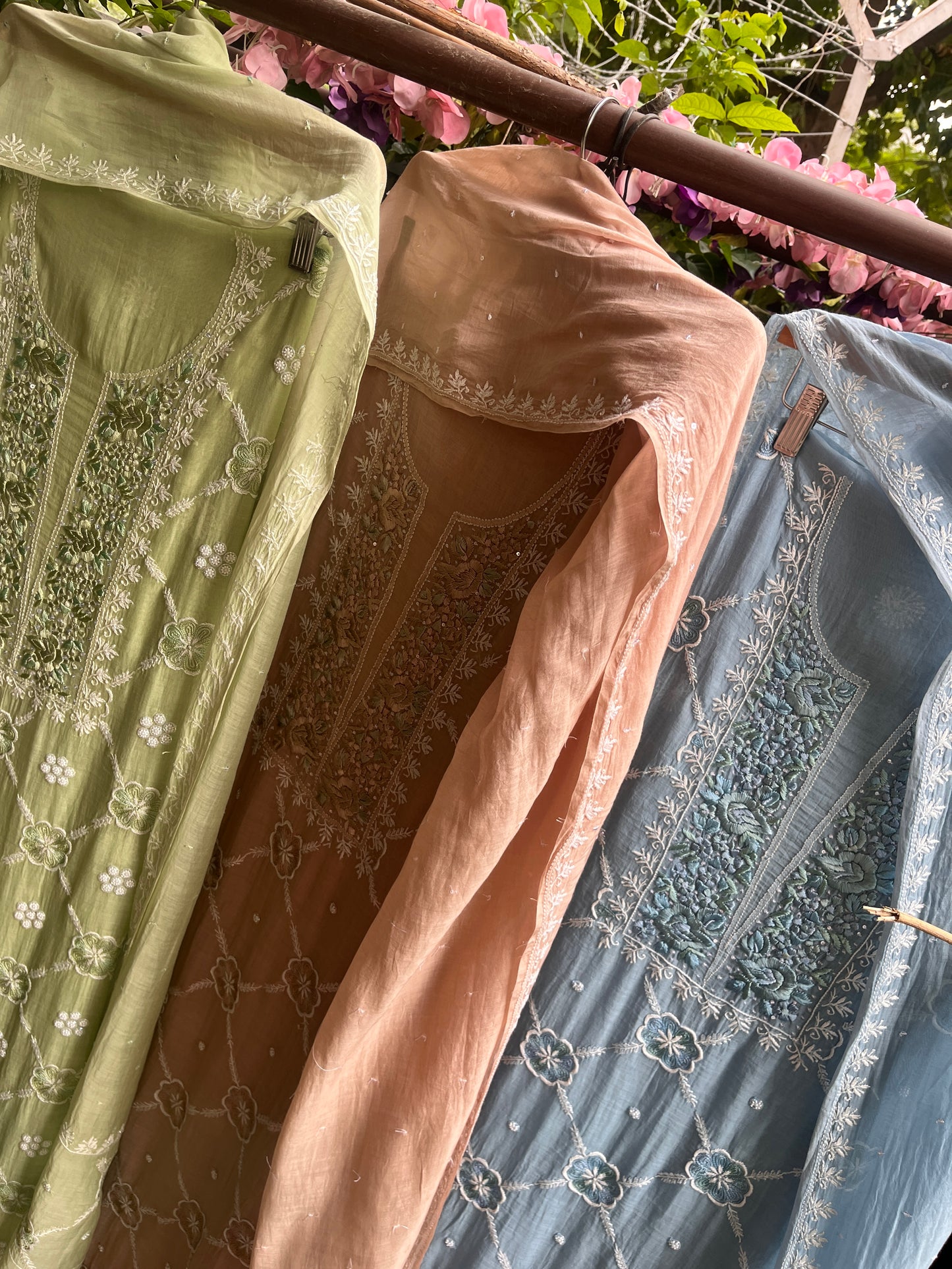 Paris Mulmul Suit Set with Resham Thread Embroidery & Elegant Dupatta (Set of 3) (Unstitched)