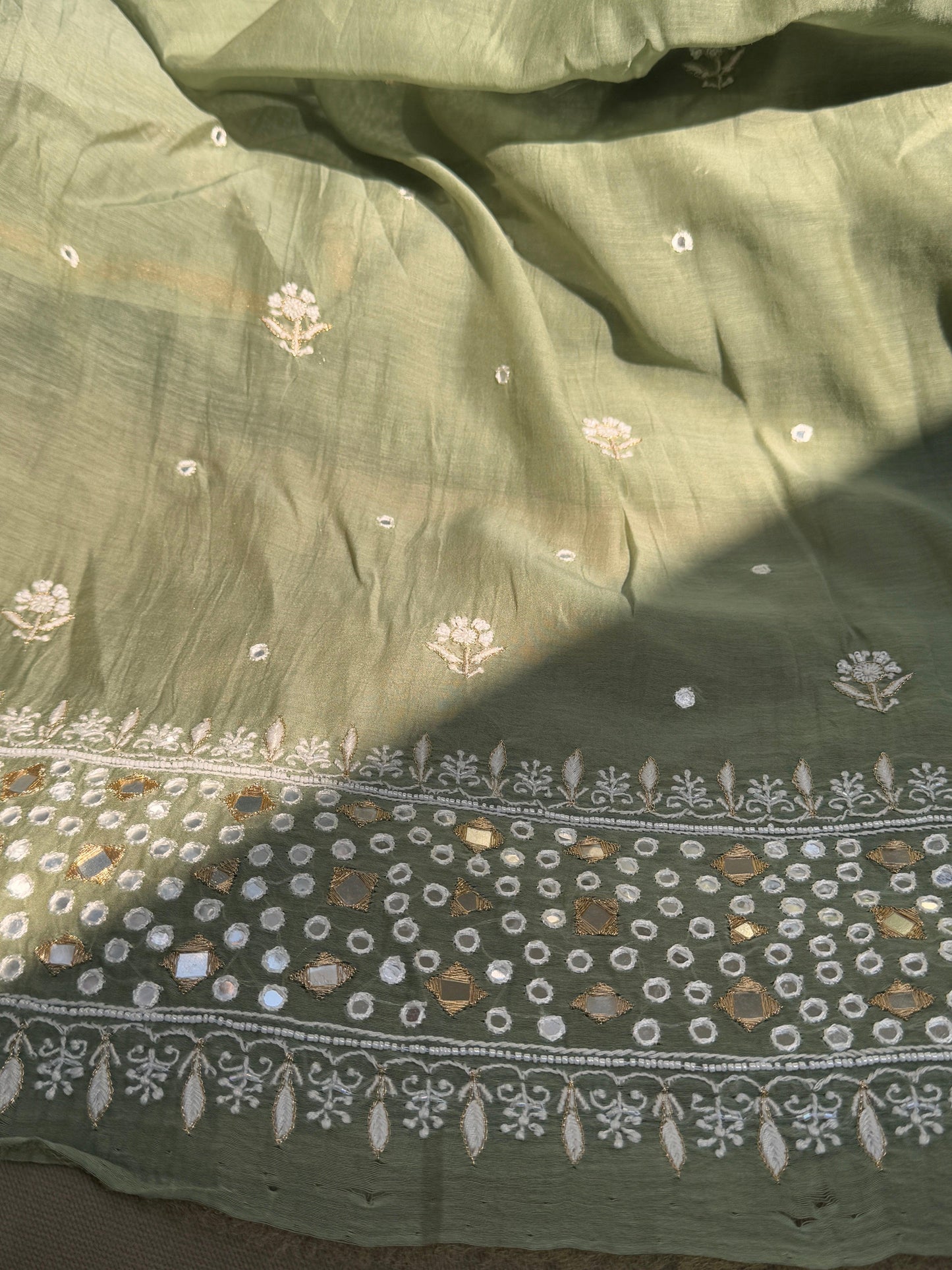 Olive Mulmul Kurta Suit Set