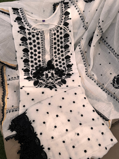 White Mulmul Kurta Suit Set