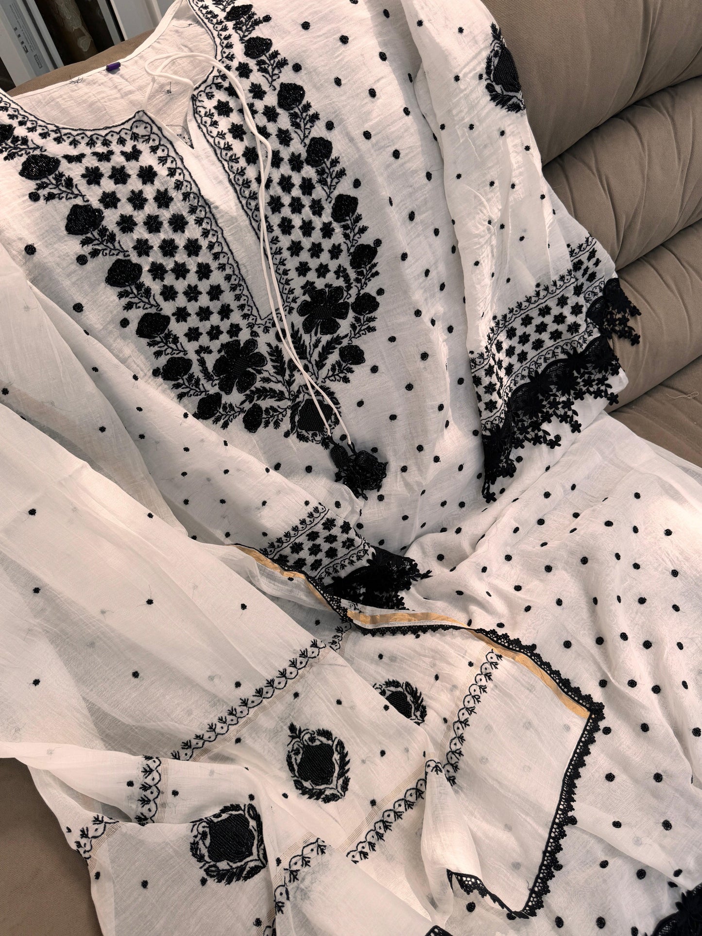 White Mulmul Kurta Suit Set