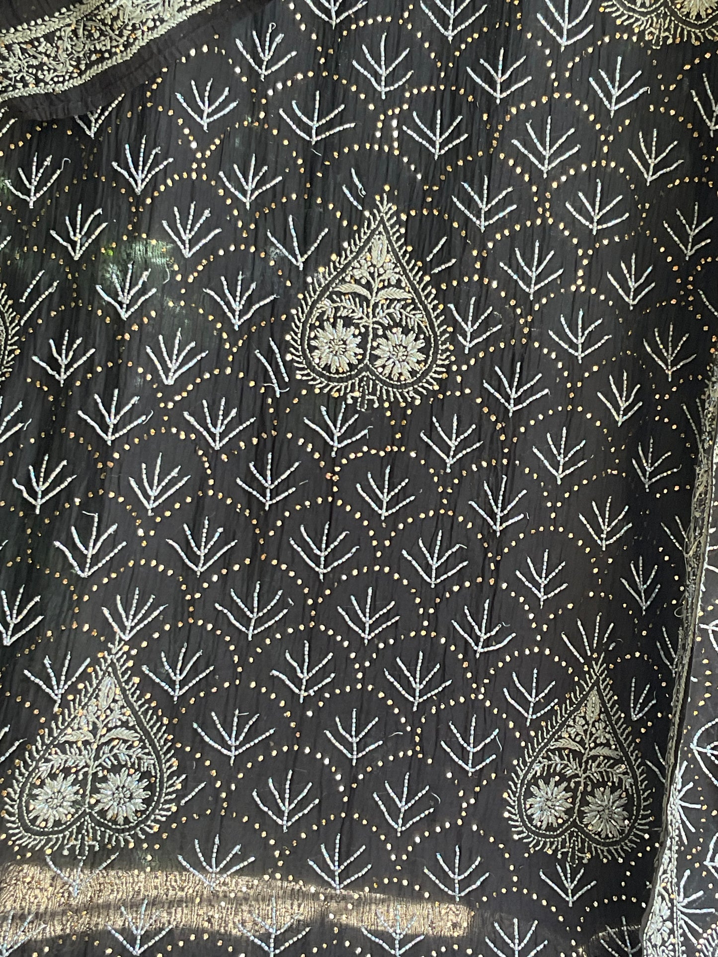 Pure Mulmul Kurta Set with Heavy Hand Chikankari & Mukaish Work with Handcrafted Dupatta (Set of 3) (Semi-stitched)