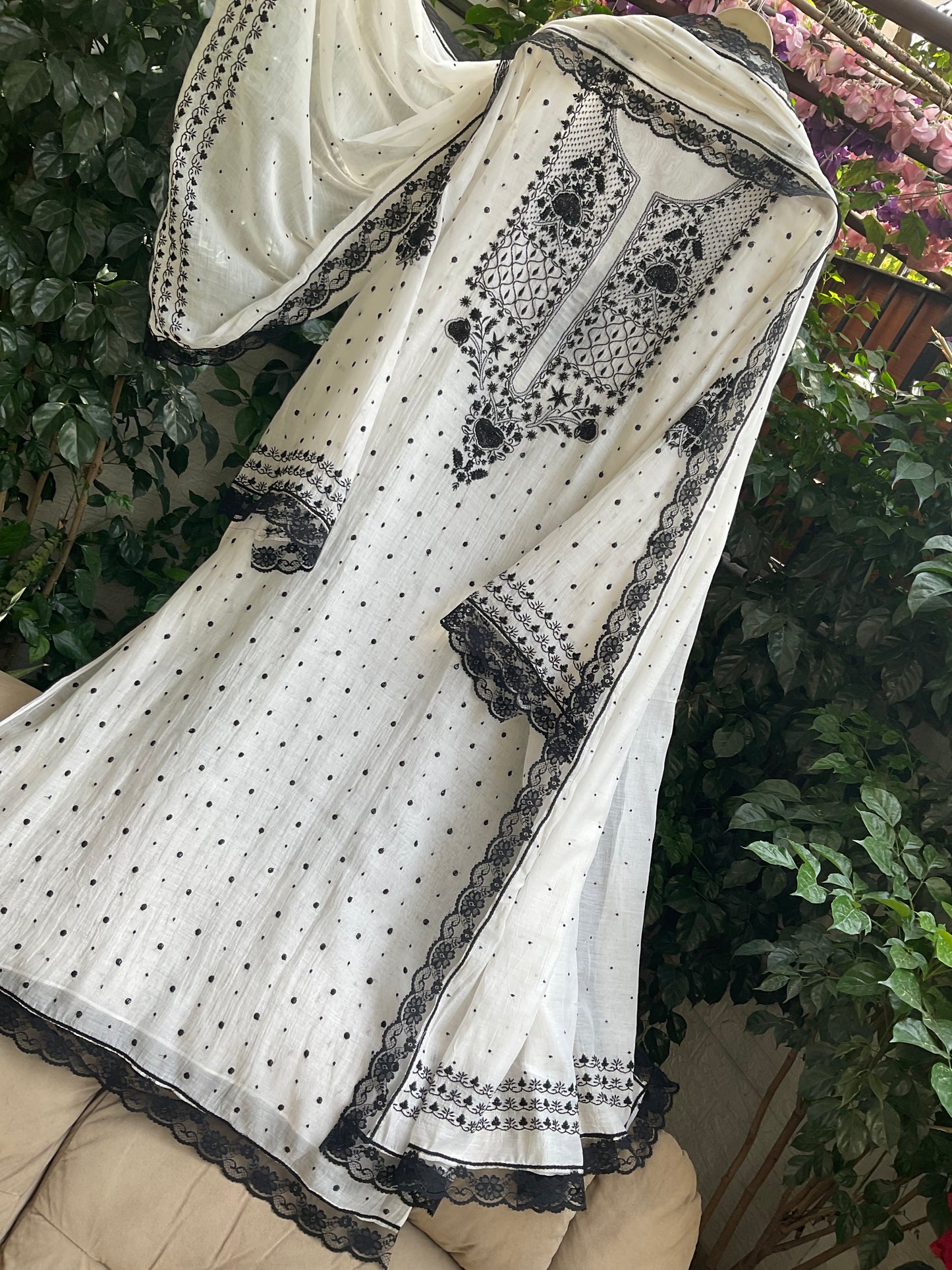 Pure Malmal Kurta Set with Kat Dana & Mirror Work with Handcrafted Malmal Dupatta (Set of 3) (Semi-stitched)