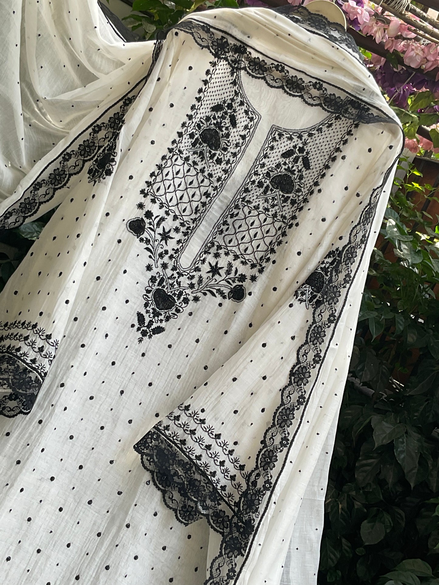 Pure Malmal Kurta Set with Kat Dana & Mirror Work with Handcrafted Malmal Dupatta (Set of 3) (Semi-stitched)