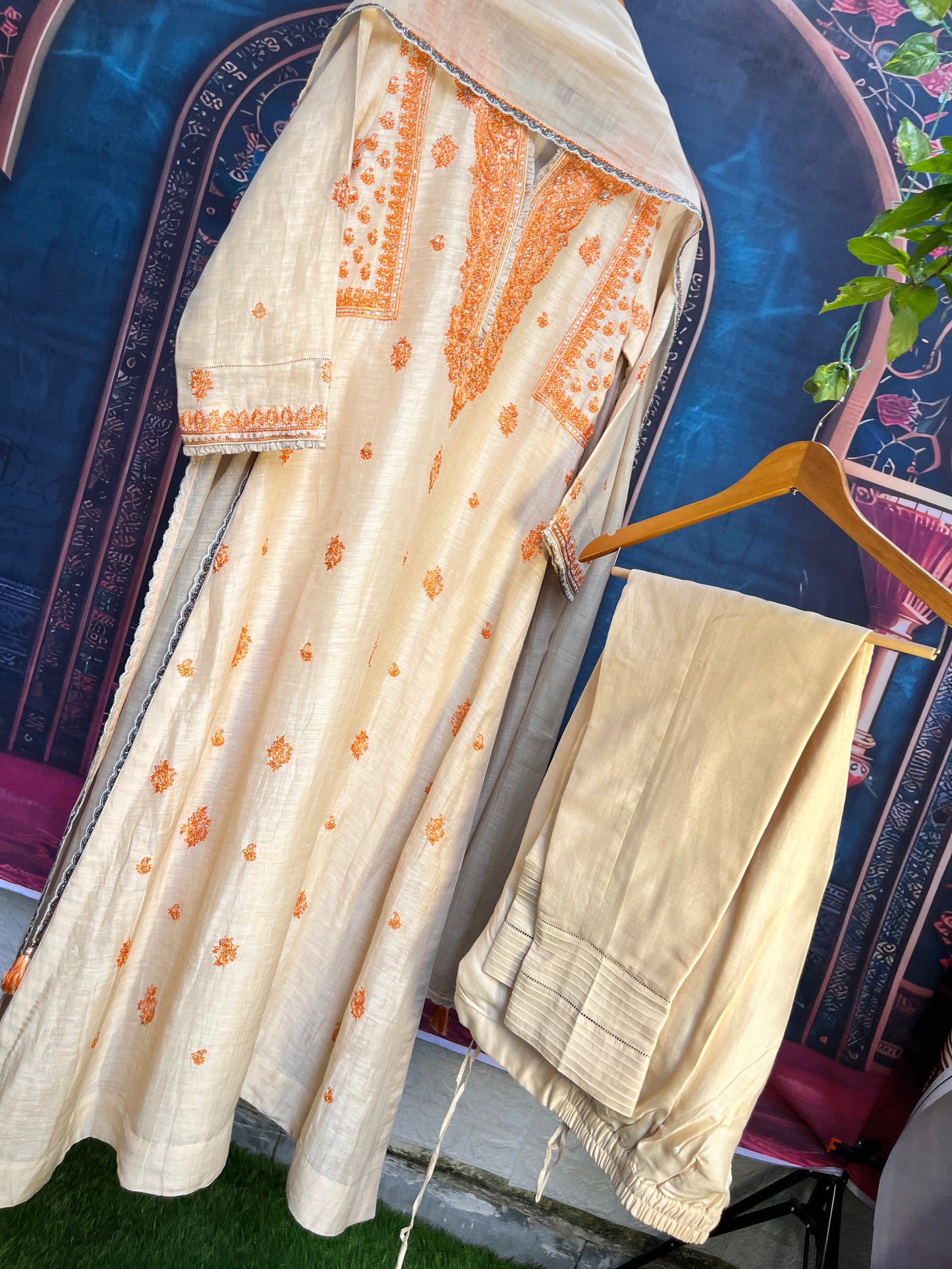 A Line Suit with Organza Dupatta