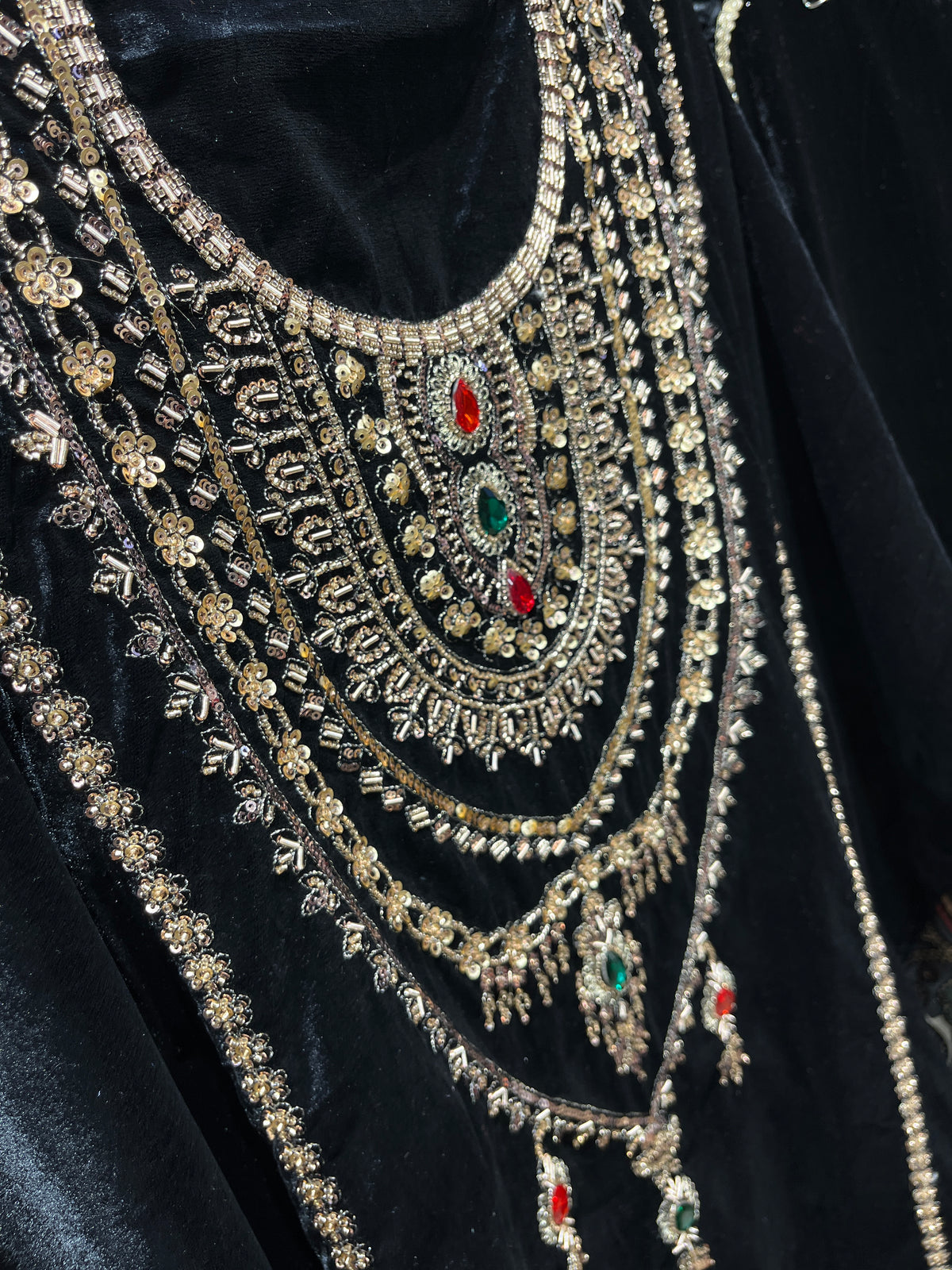 Pure Velvet Suit Set with Zardozi, Dabka & Crystal Handwork (Set of 3) (Unstitched)