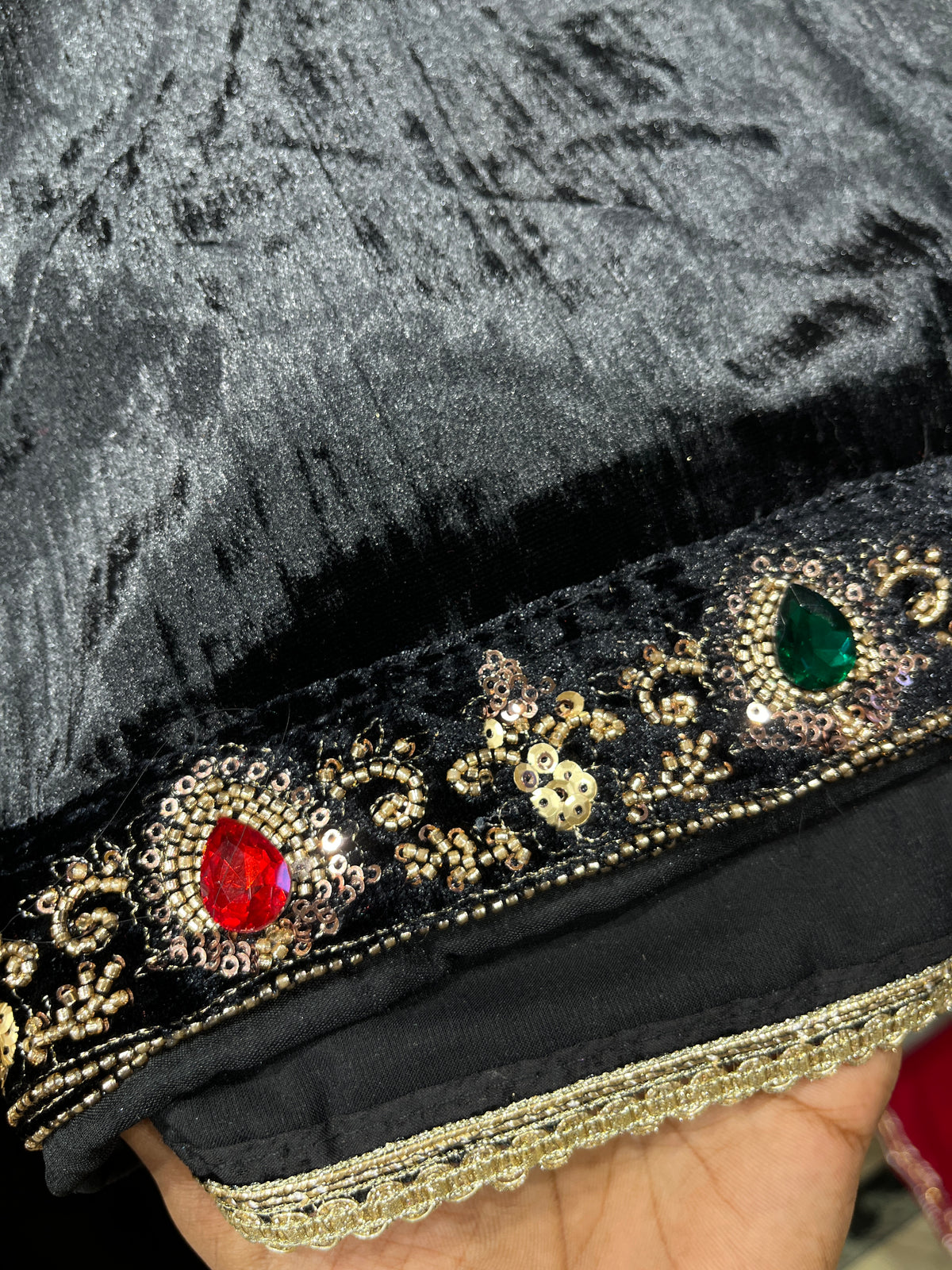 Pure Velvet Suit Set with Zardozi, Dabka & Crystal Handwork (Set of 3) (Unstitched)