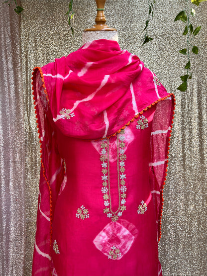 Pure silk Bandhani suit with Dupatta