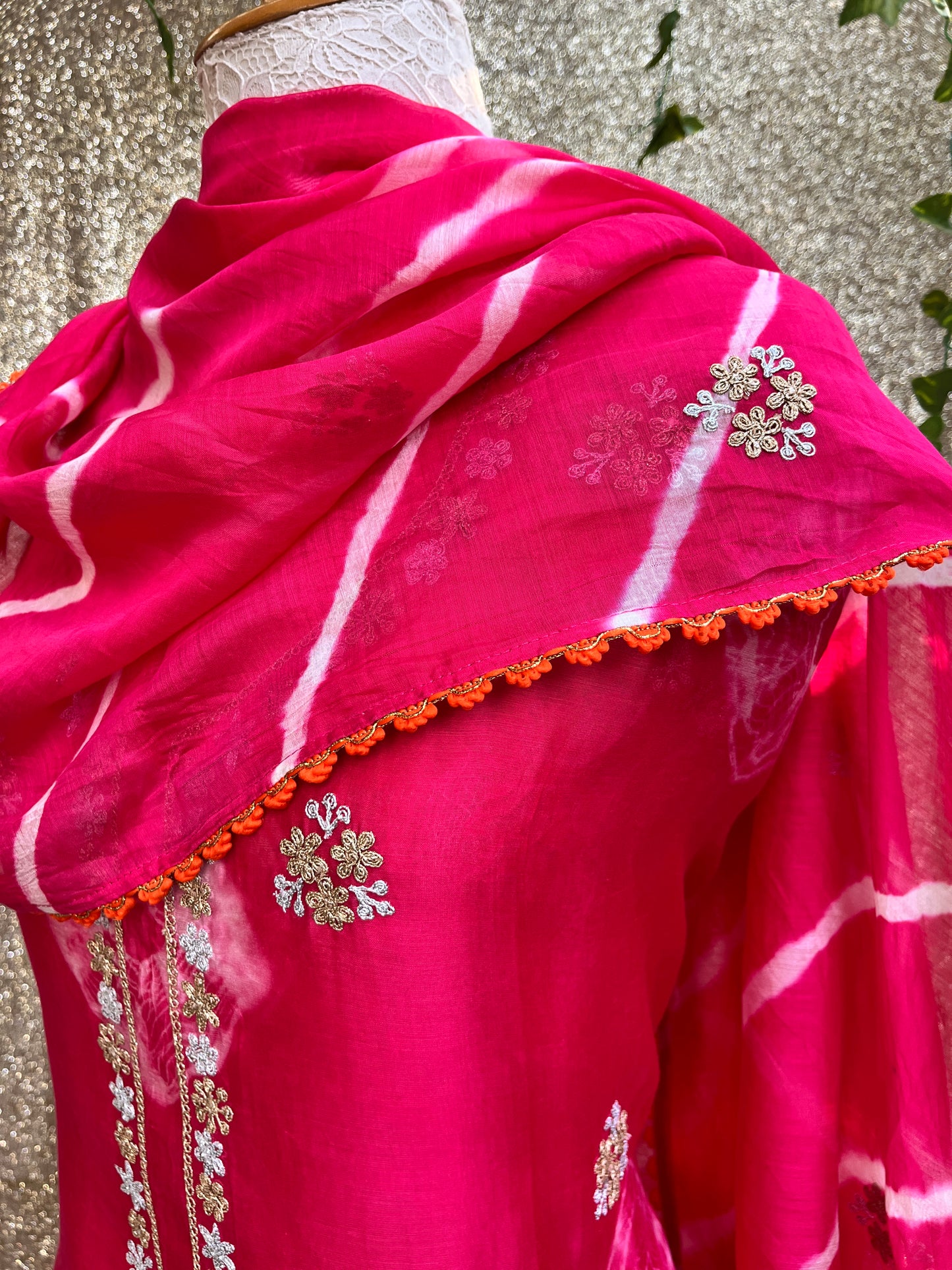 Pure silk Bandhani suit with Dupatta