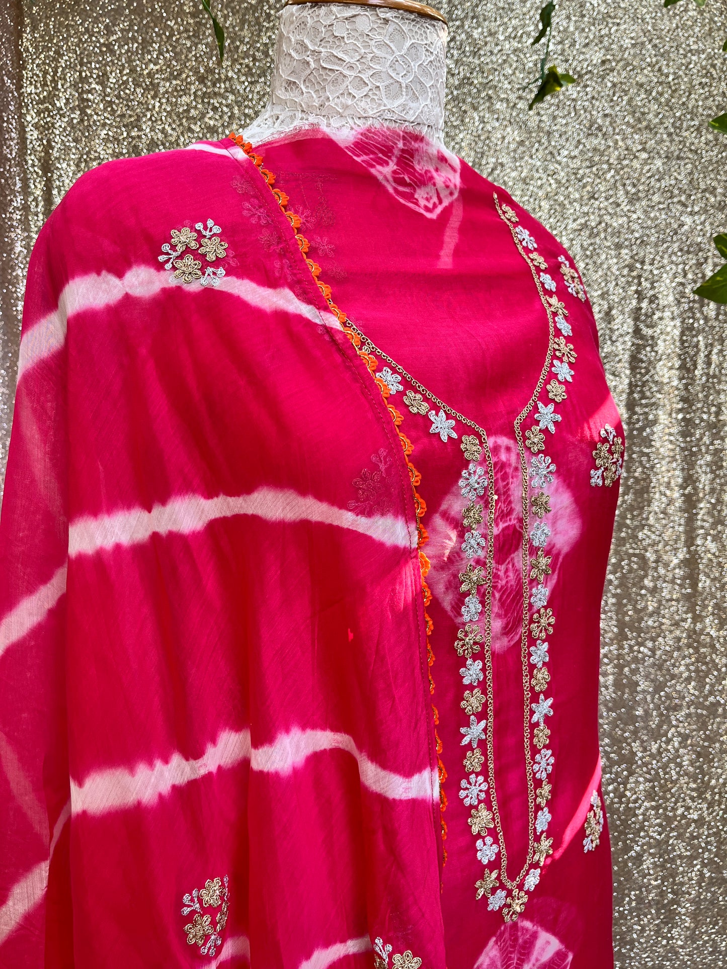 Pure silk Bandhani suit with Dupatta