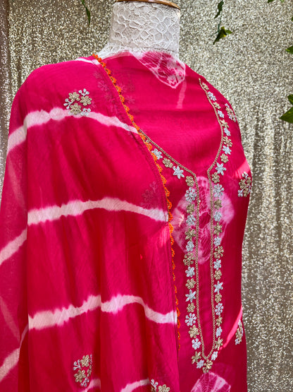 Pure silk Bandhani suit with Dupatta