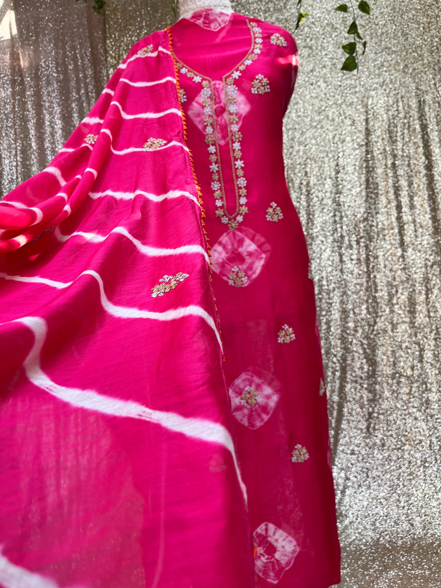 Pure silk Bandhani suit with Dupatta