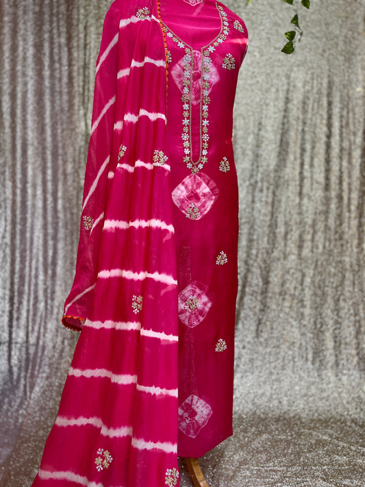 Pure silk Bandhani suit with Dupatta