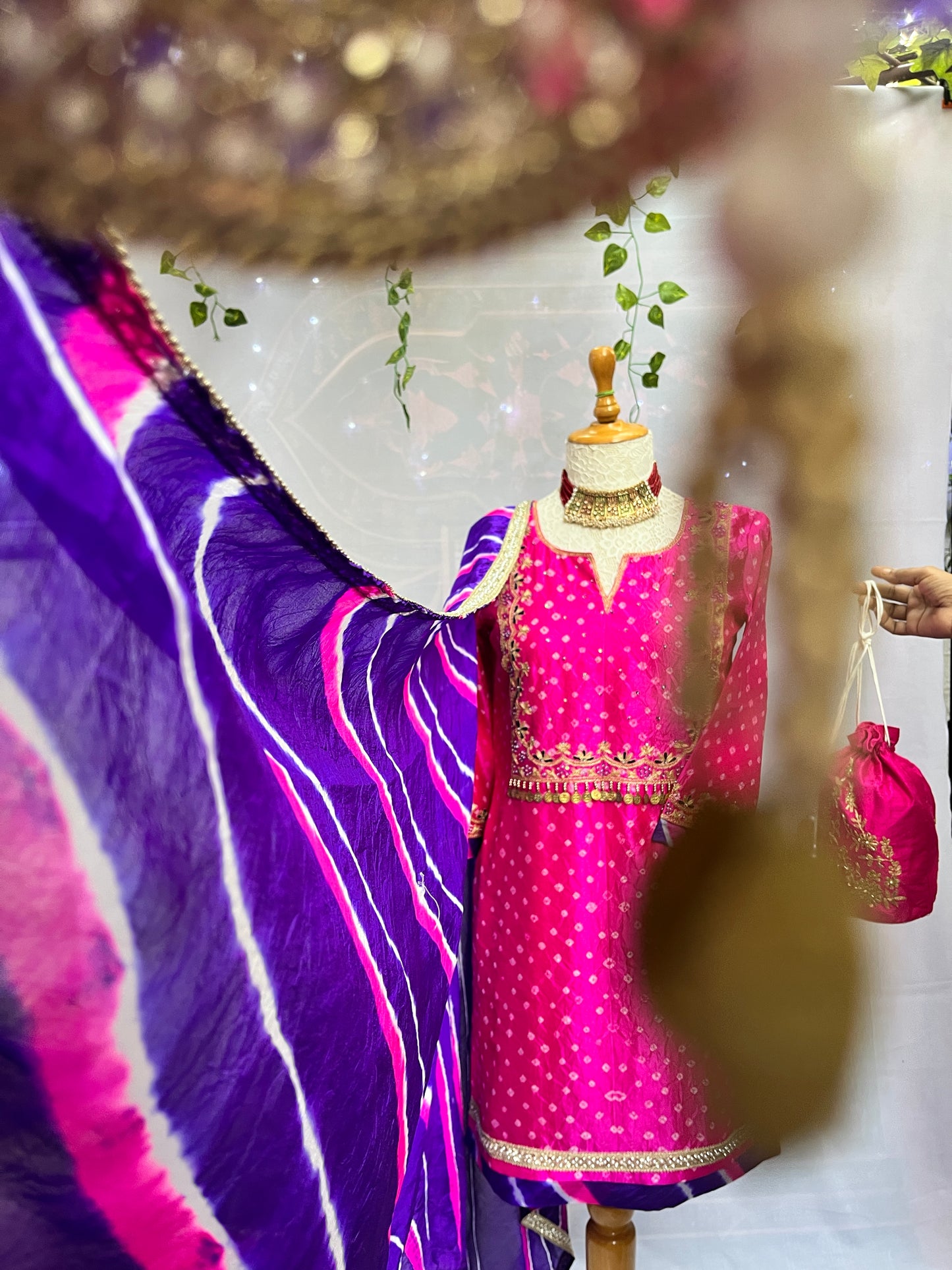 Neon pink pure crepe kurta set