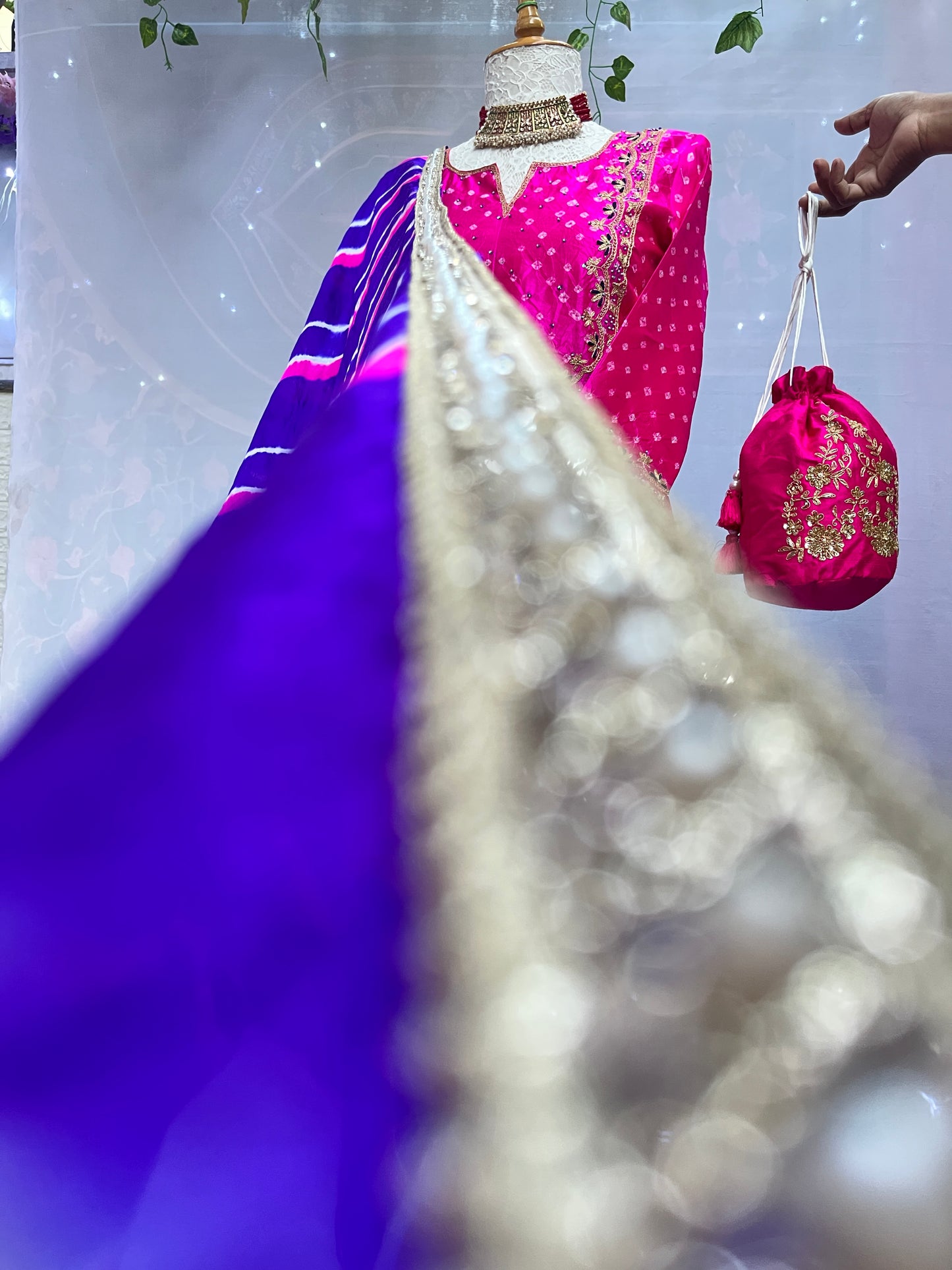 Neon pink pure crepe kurta set