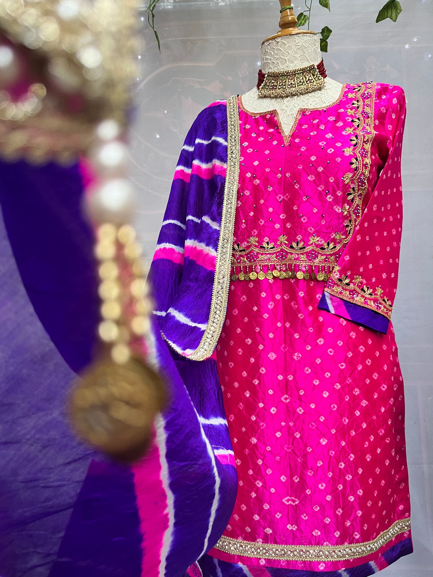 Neon pink pure crepe kurta set