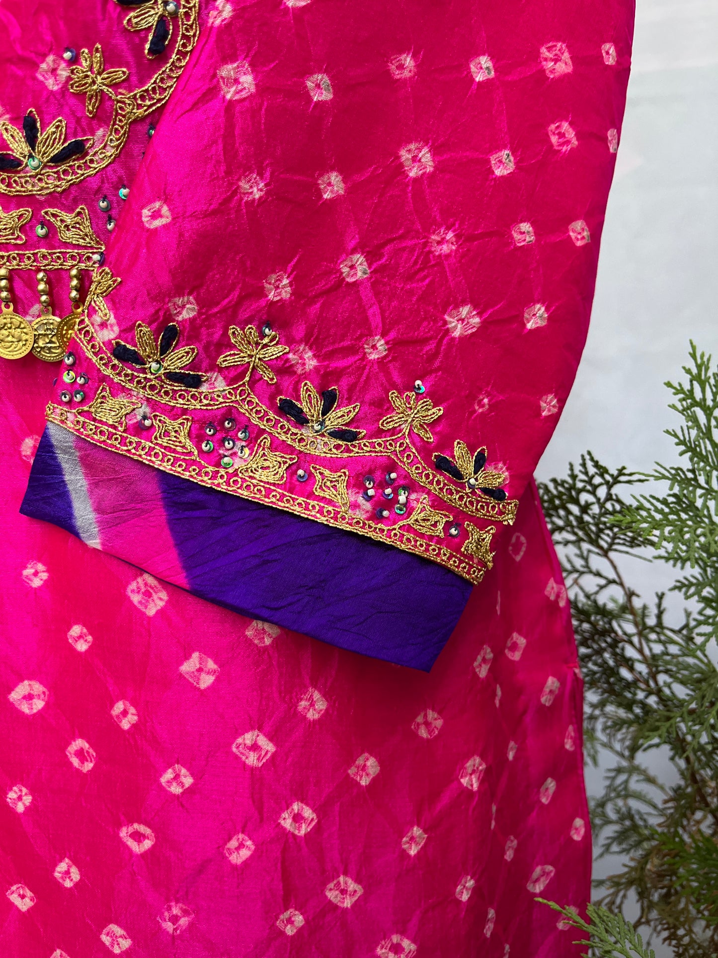 Neon pink pure crepe kurta set