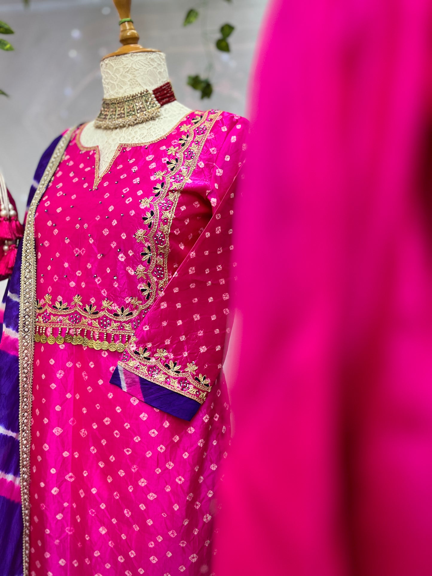 Neon pink pure crepe kurta set