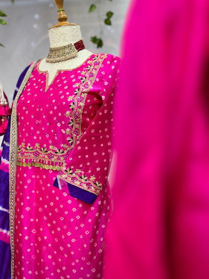 Neon pink pure crepe kurta set