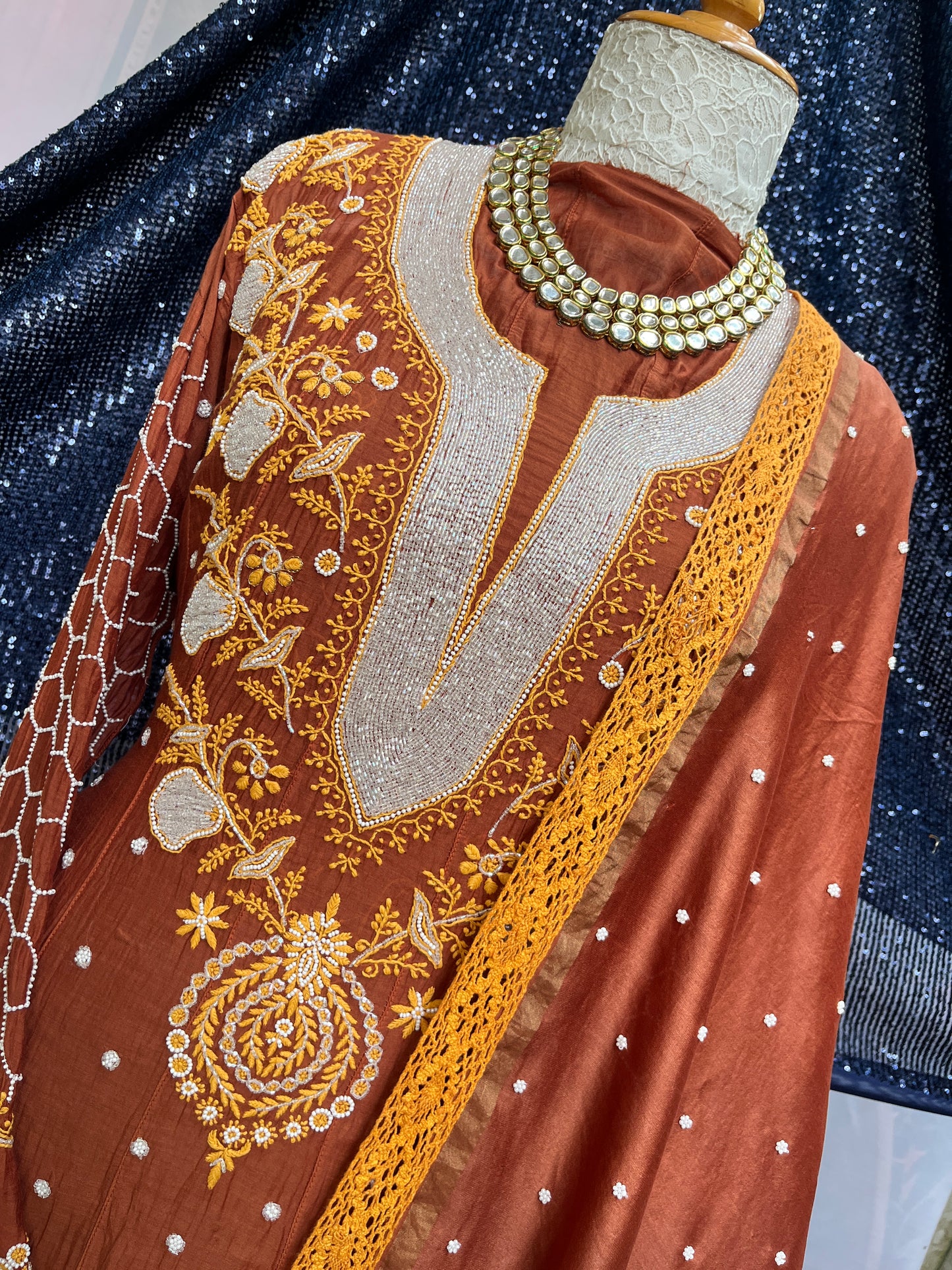 Mulmul Anarkali with Handcrafted Embroidery