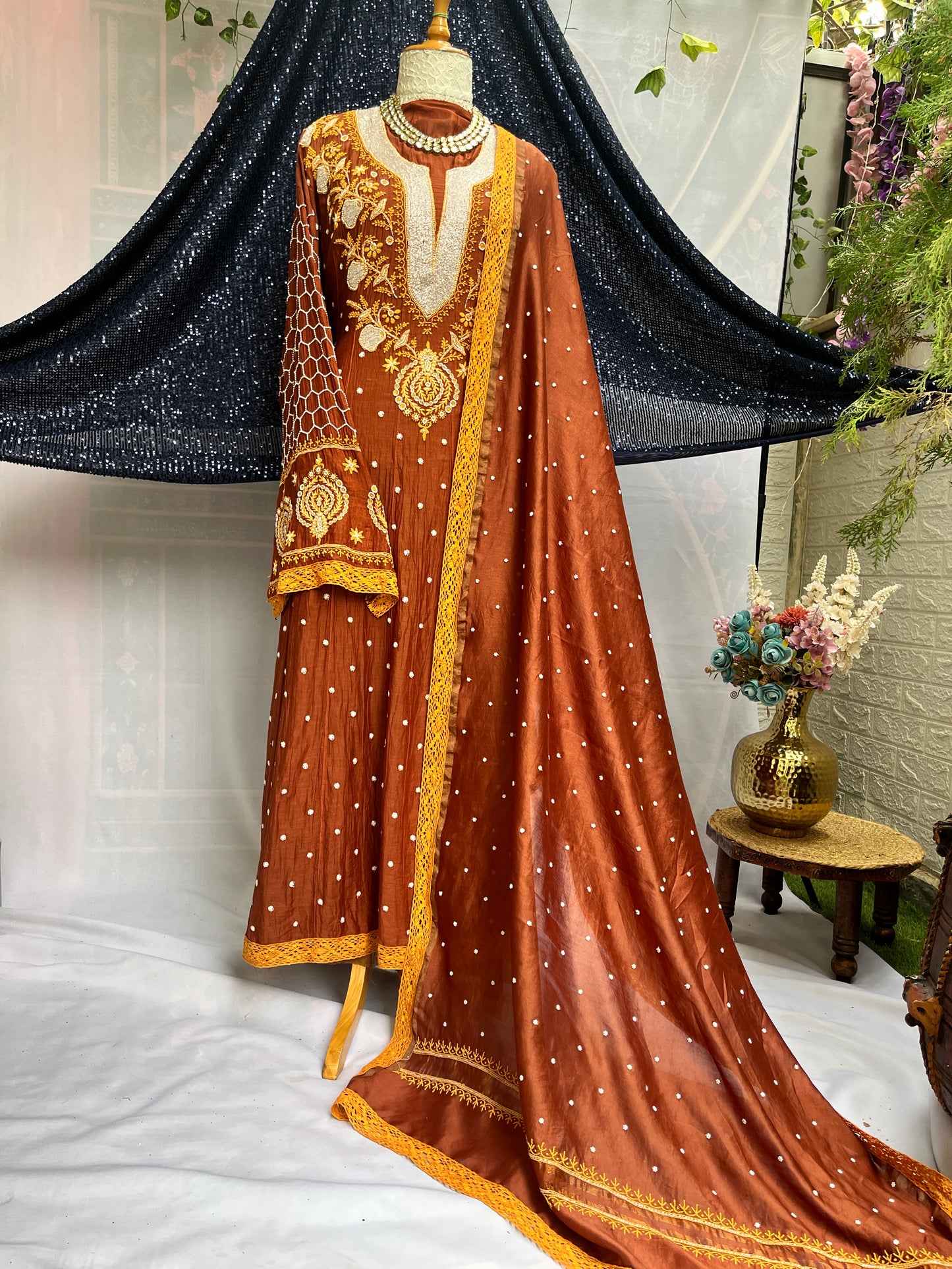 Mulmul Anarkali with Handcrafted Embroidery