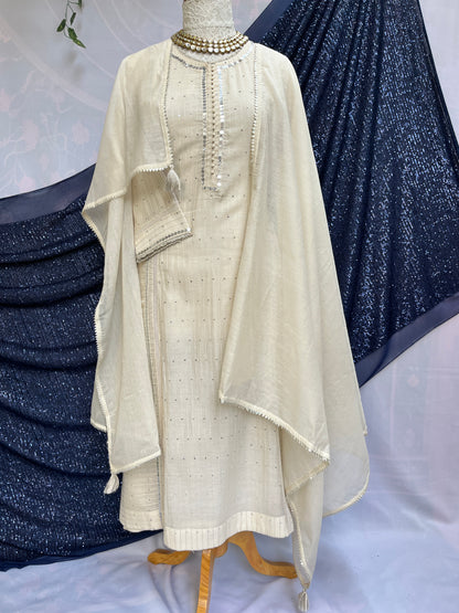 Chanderi silk kurt set with dupatta and pants