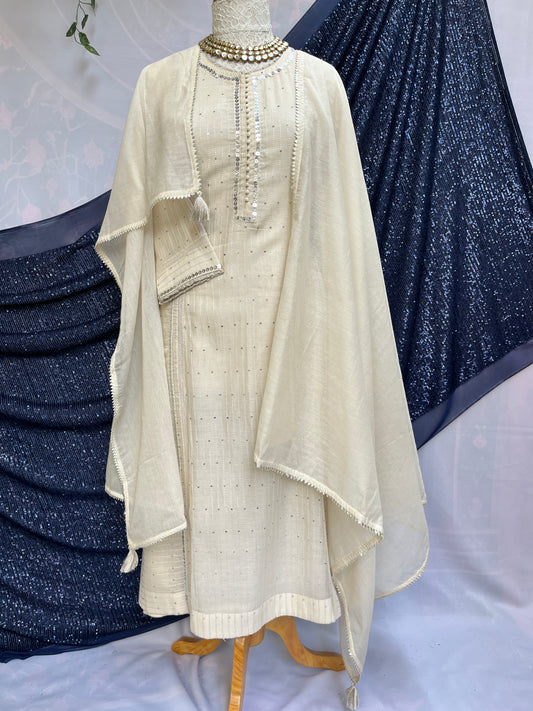 Chanderi silk kurt set with dupatta and pants