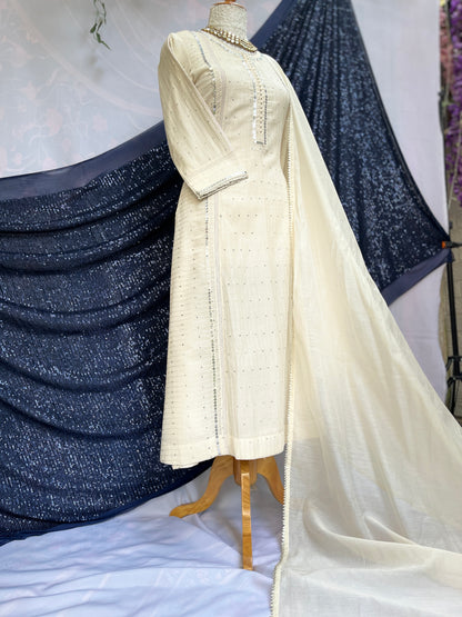 Chanderi silk kurt set with dupatta and pants