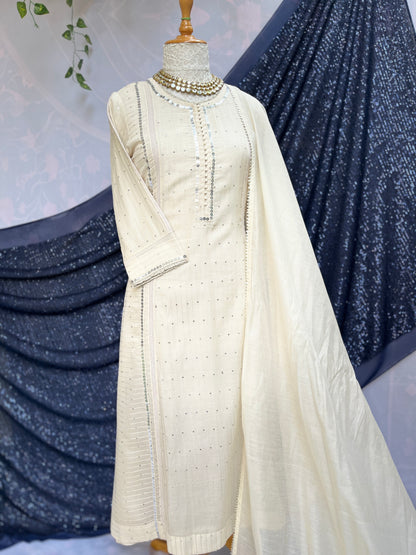 Chanderi silk kurt set with dupatta and pants