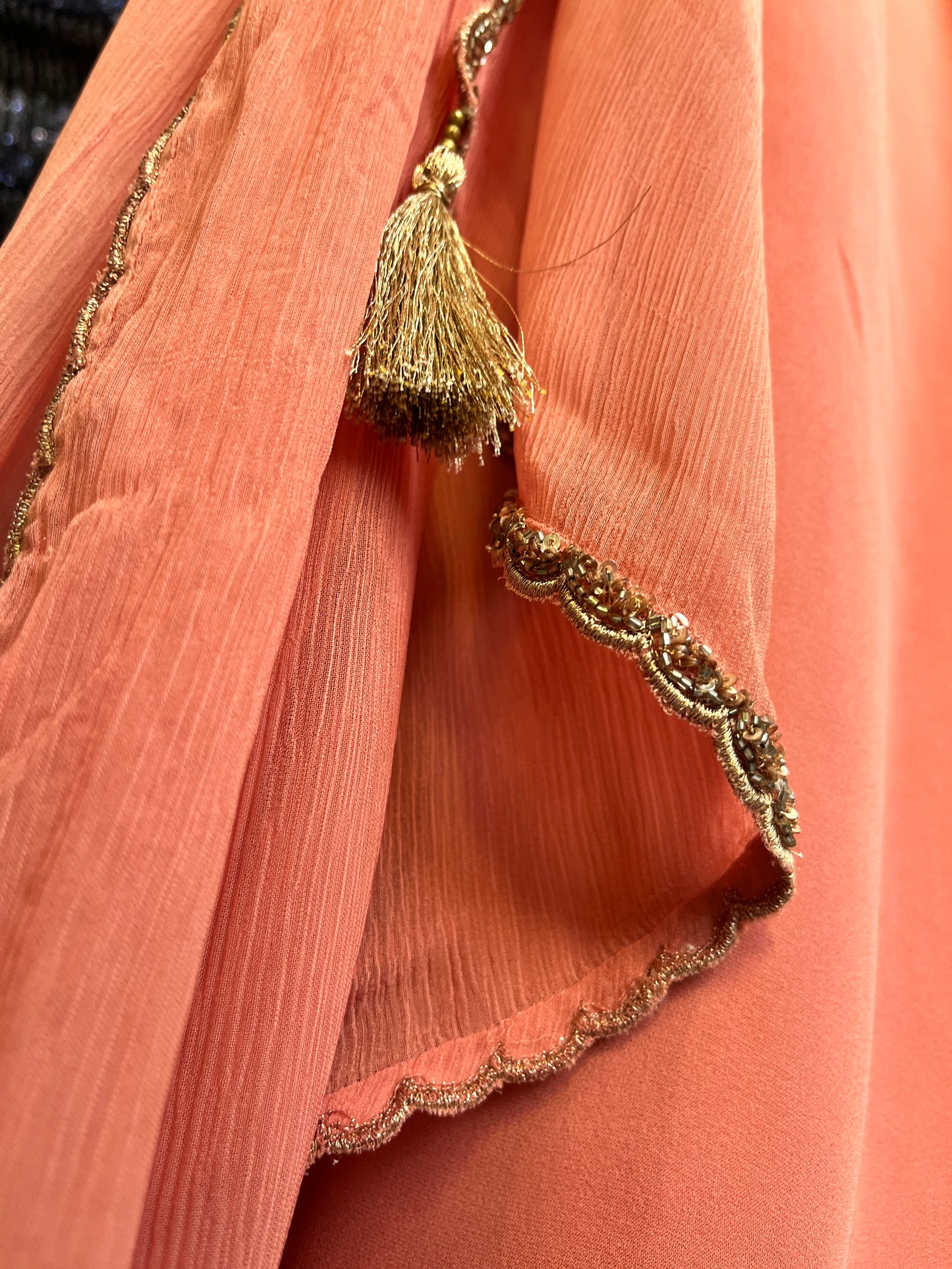 Coral pure crepe anarkali with Chiffon Dupatta