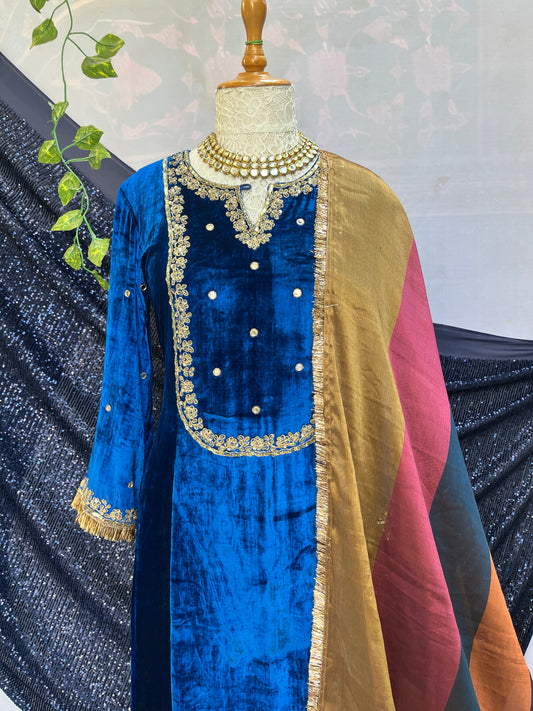 Regal Silk Velvet Suit with Ethereal Tissue Dupatta