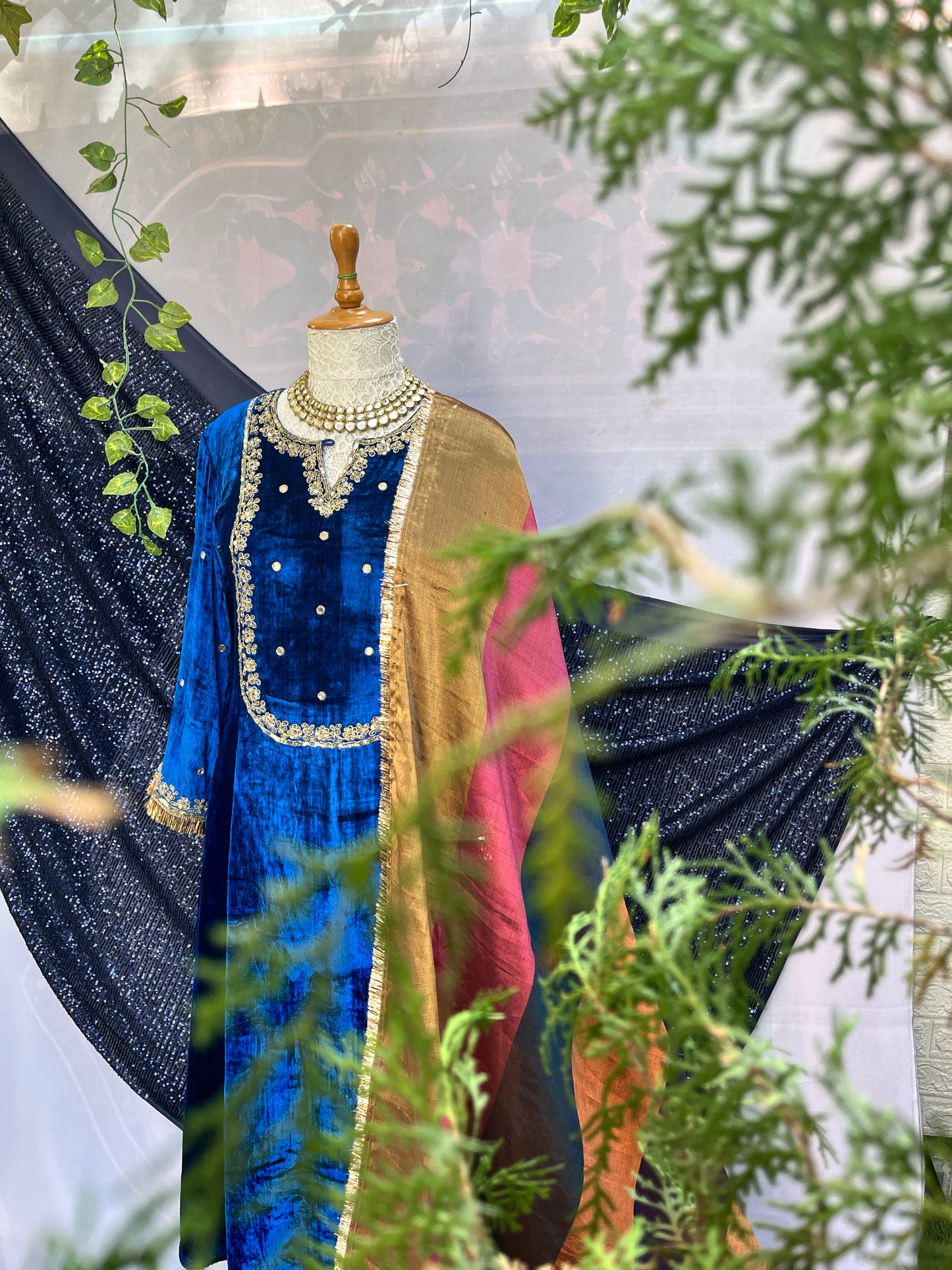 Regal Silk Velvet Suit with Ethereal Tissue Dupatta