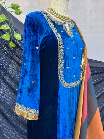 Regal Silk Velvet Suit with Ethereal Tissue Dupatta