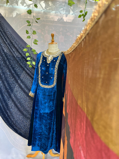Regal Silk Velvet Suit with Ethereal Tissue Dupatta