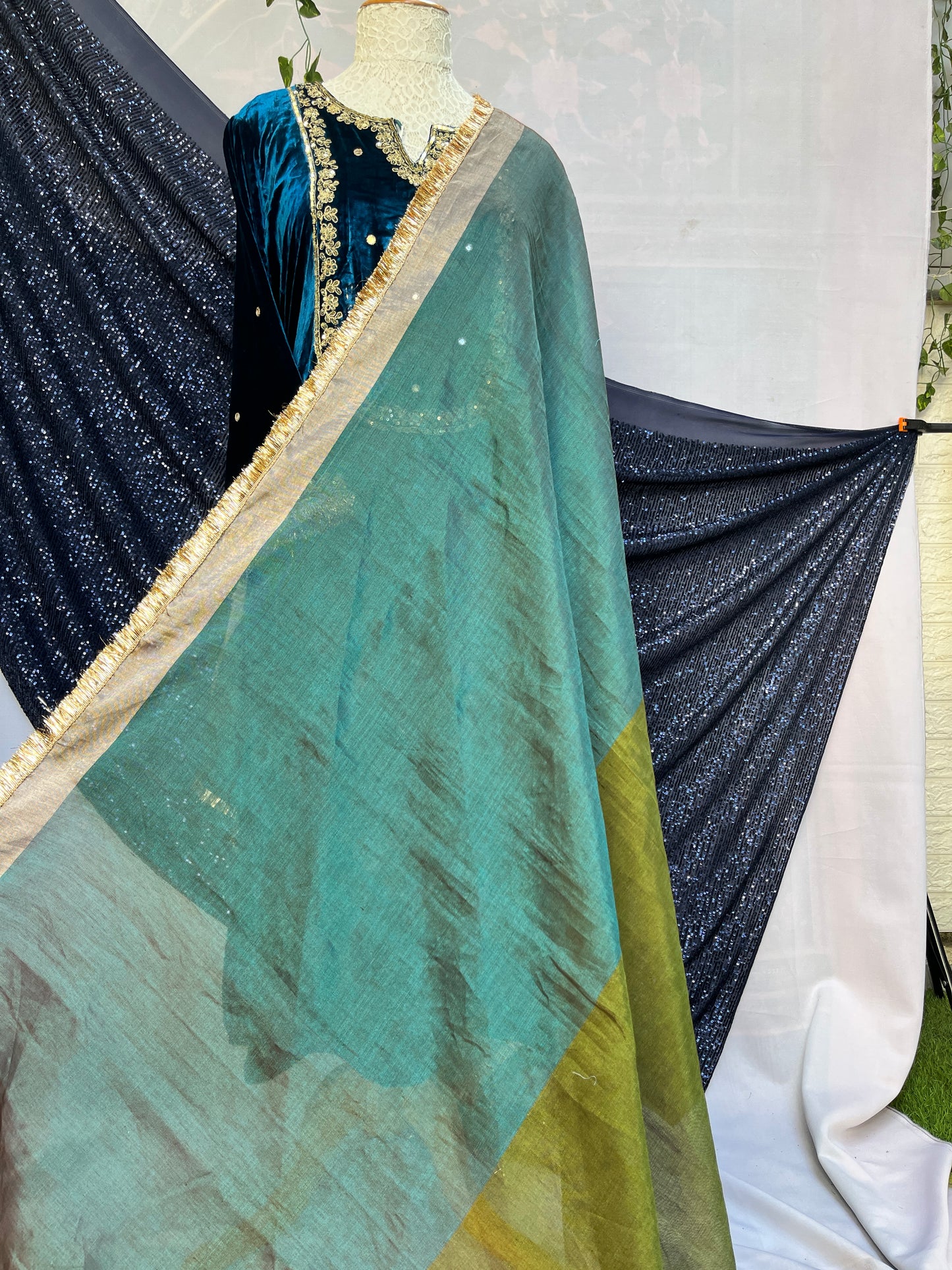 Silk Velvet Suit with Ethereal Tissue Dupatta