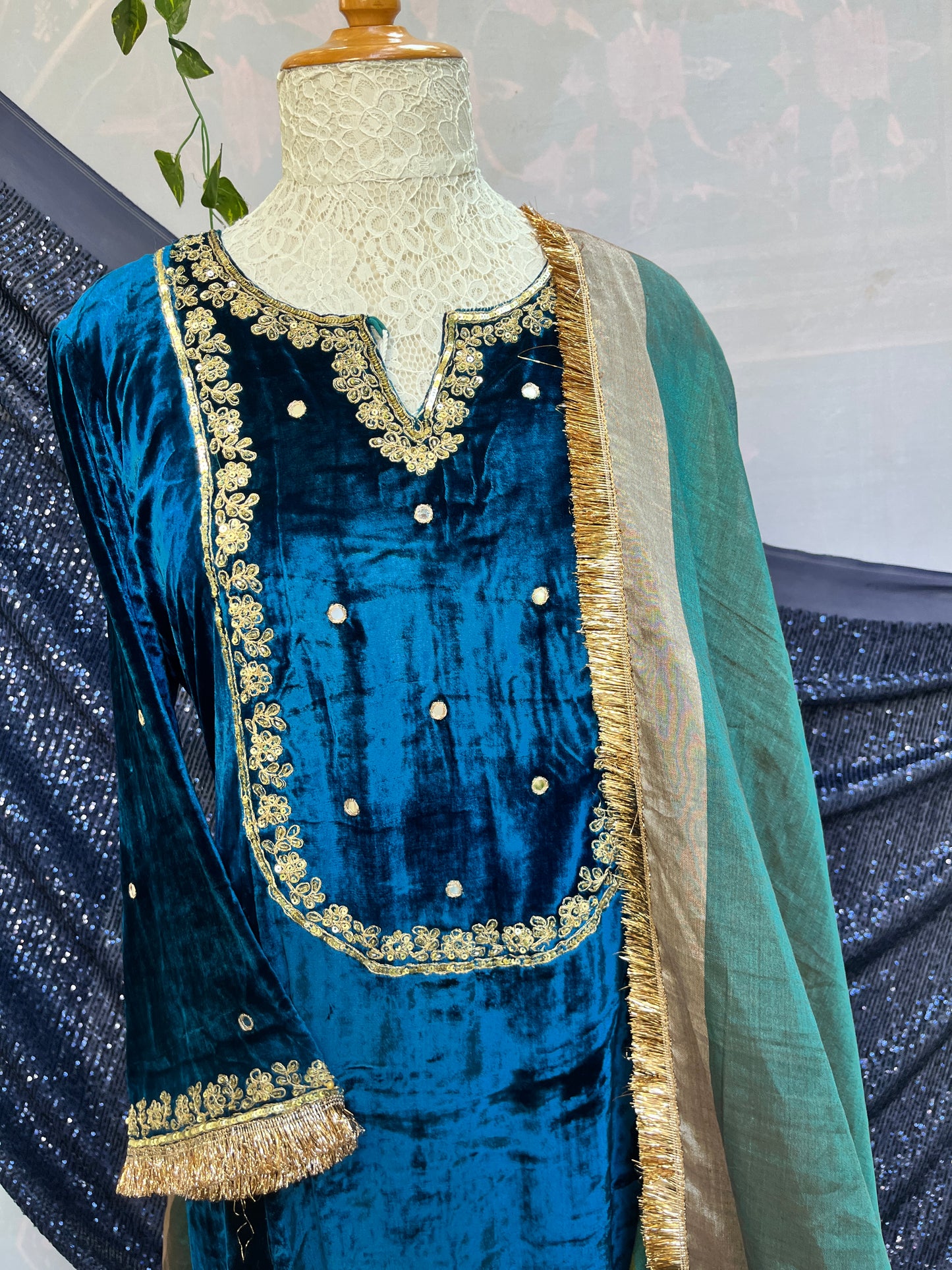 Silk Velvet Suit with Ethereal Tissue Dupatta