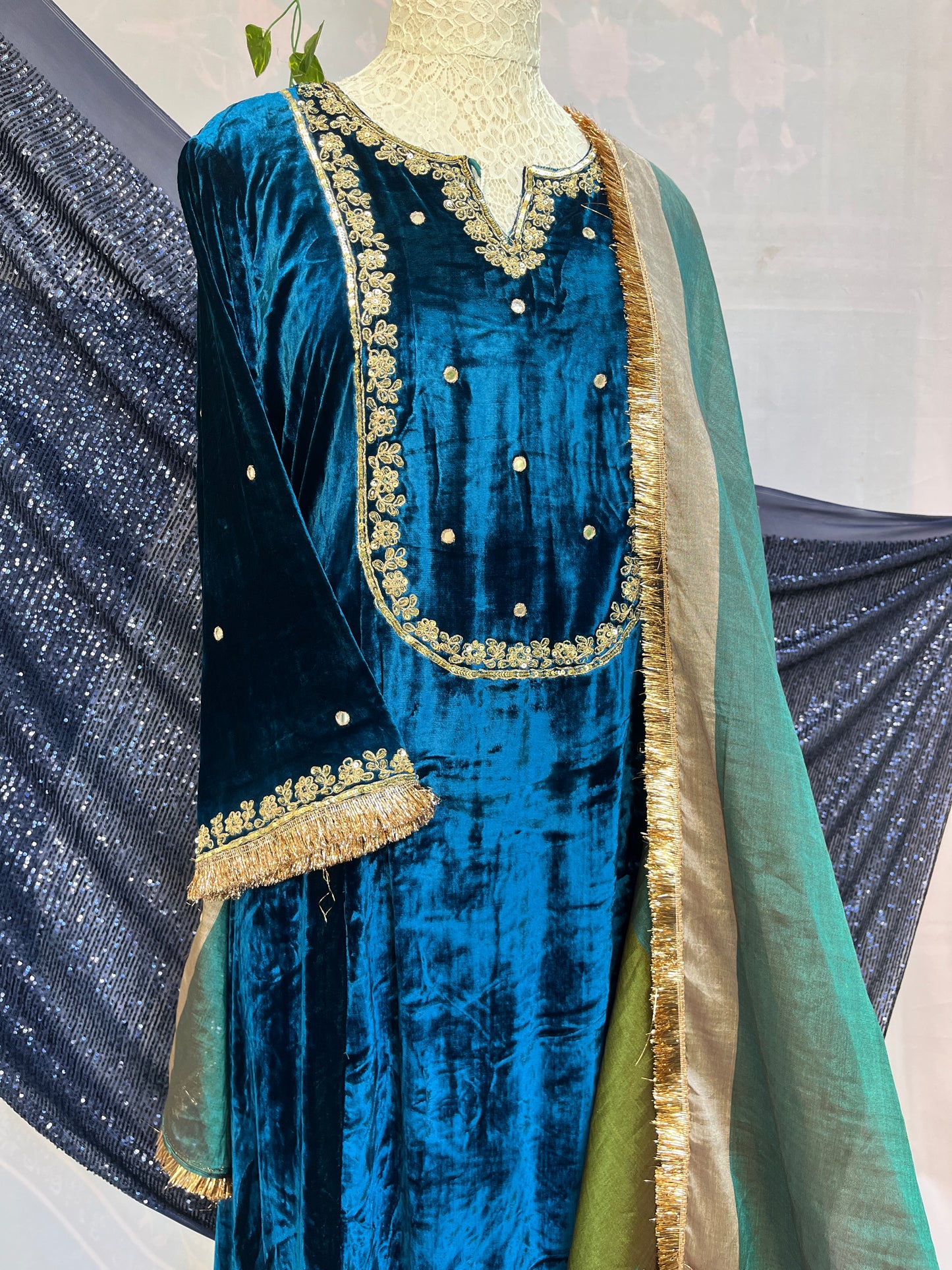 Silk Velvet Suit with Ethereal Tissue Dupatta