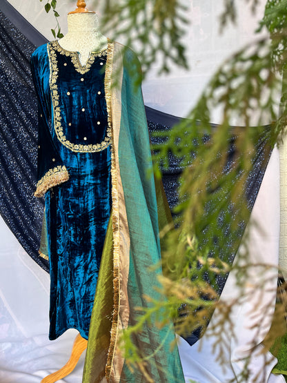 Silk Velvet Suit with Ethereal Tissue Dupatta