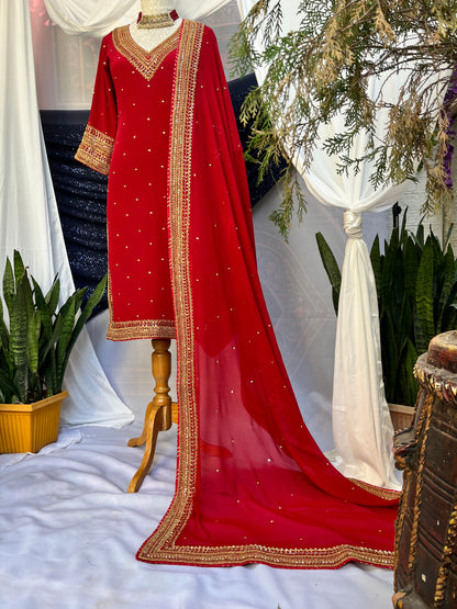 Sequins, and golden dori embroidery kurta set