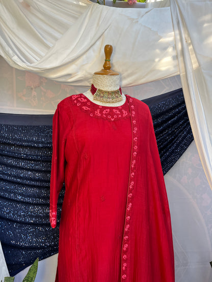 Red Chikankari kurta set