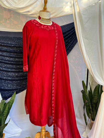 Red Chikankari kurta set