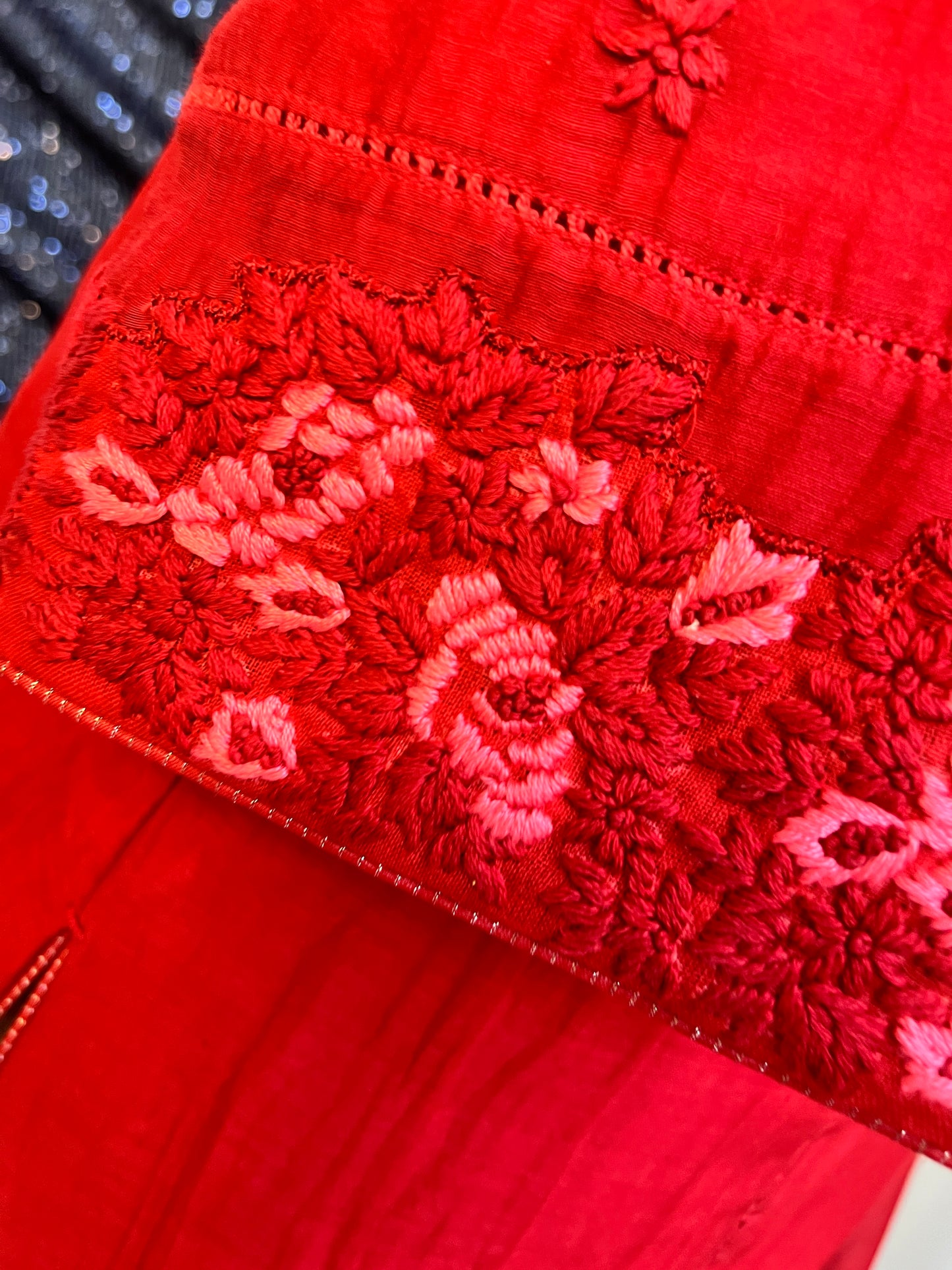 Red Chikankari kurta set